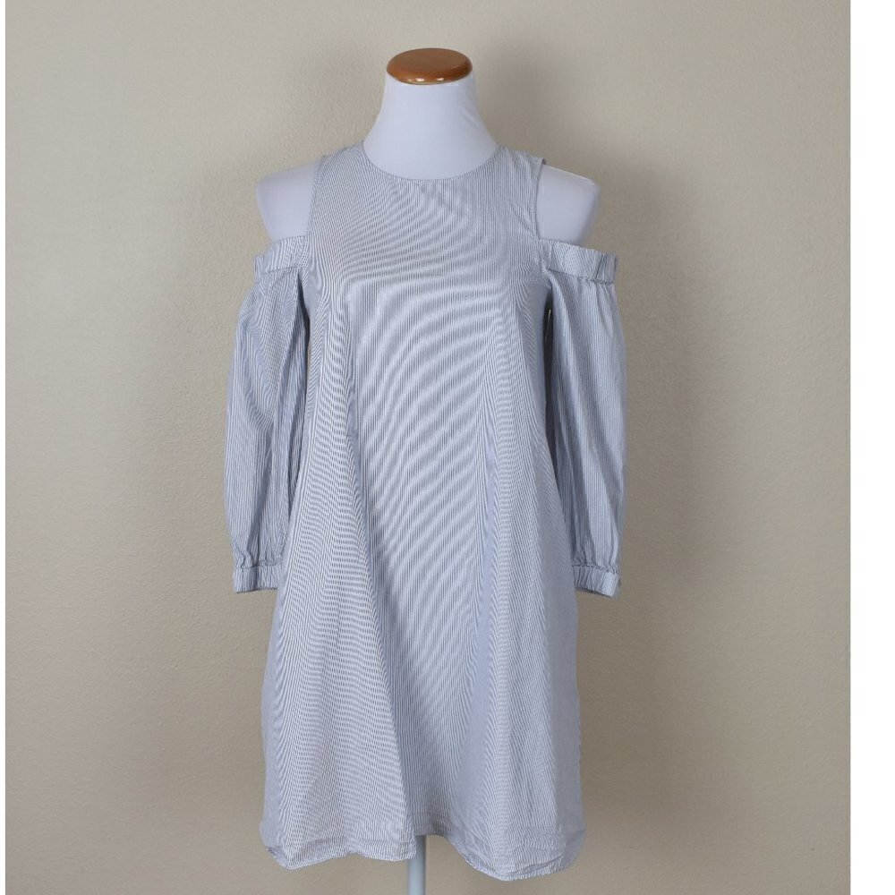 Tibi Cotton Stripe Cold Shoulder Dress
